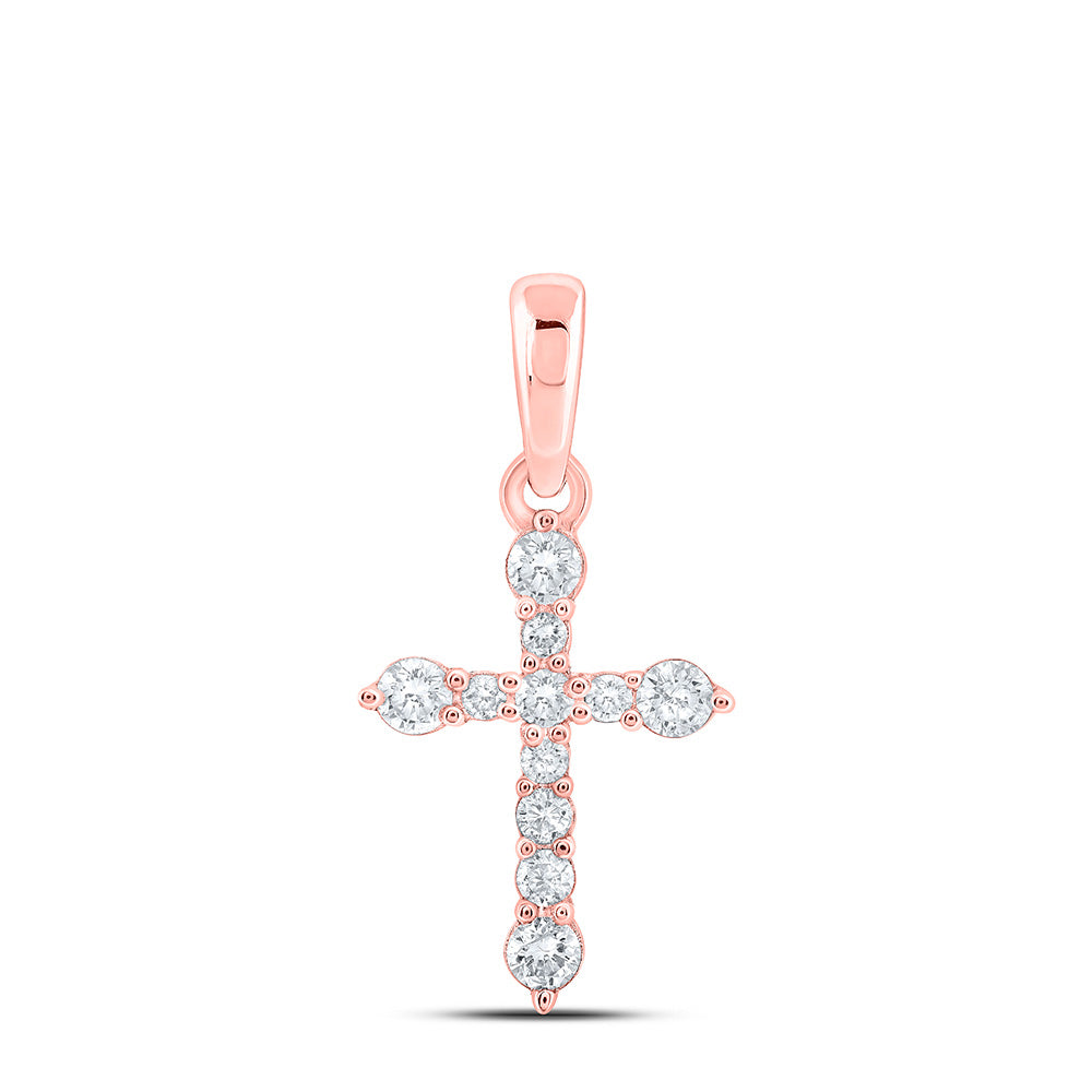 10kt Rose Gold Womens Round Diamond Cross Pendant 1/4 Cttw