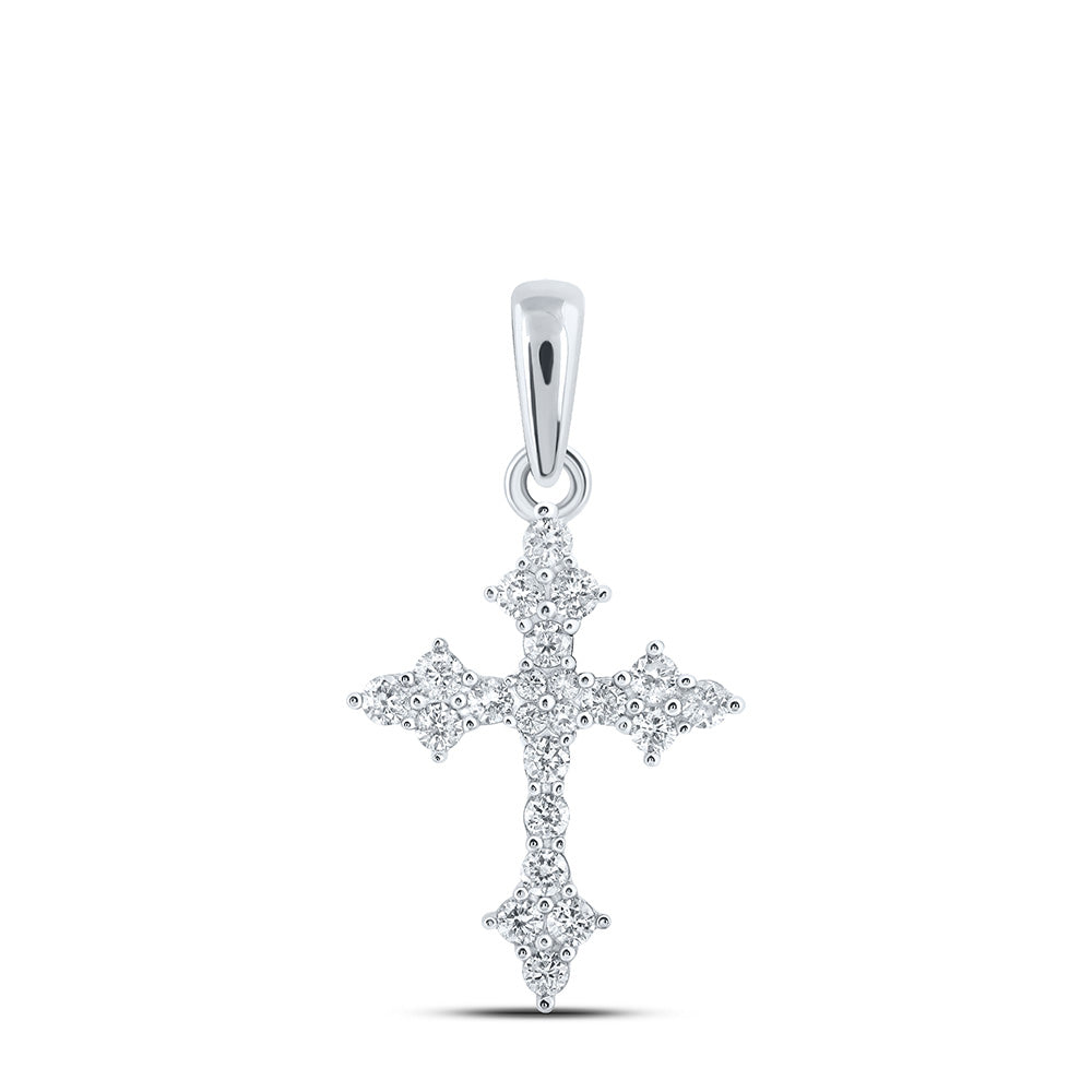 10kt White Gold Womens Round Diamond Cross Pendant 1/4 Cttw