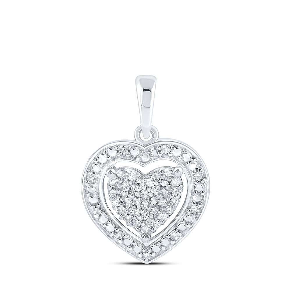 Sterling Silver Womens Round Diamond Heart Pendant 1/8 Cttw