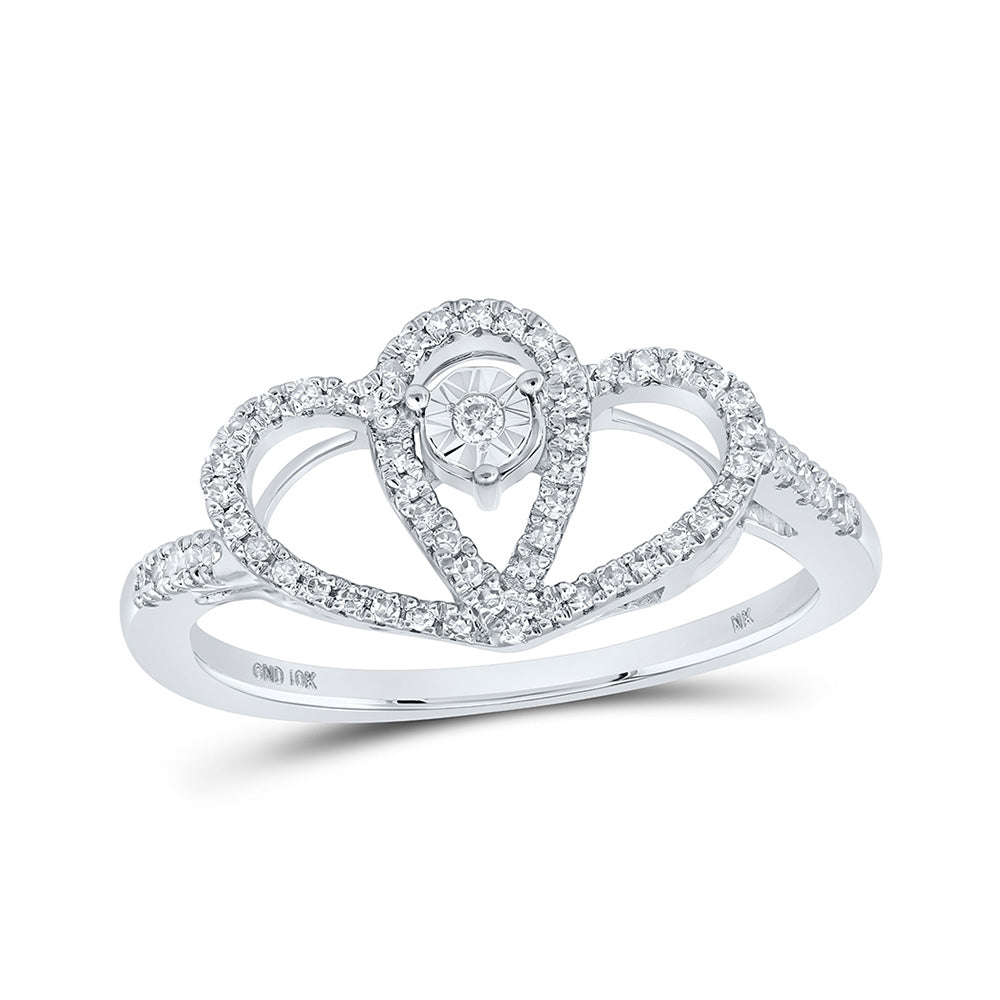 10kt White Gold Womens Round Diamond Heart Ring 1/5 Cttw