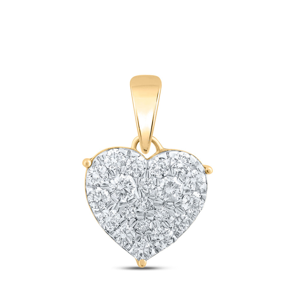 10kt Yellow Gold Womens Round Diamond Heart Pendant 3/4 Cttw