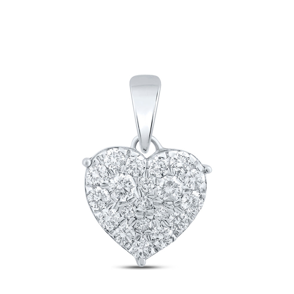 10kt White Gold Womens Round Diamond Heart Pendant 3/4 Cttw