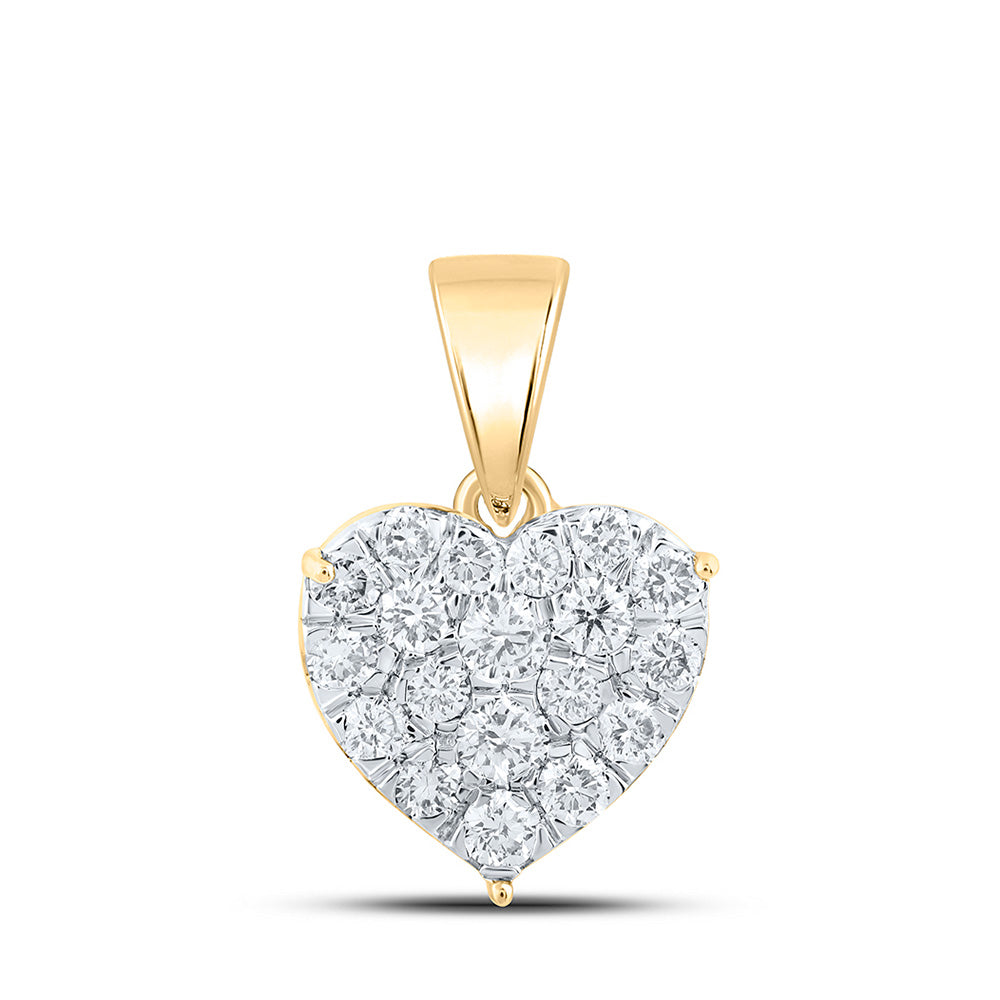 10kt Yellow Gold Womens Round Diamond Heart Pendant 7/8 Cttw