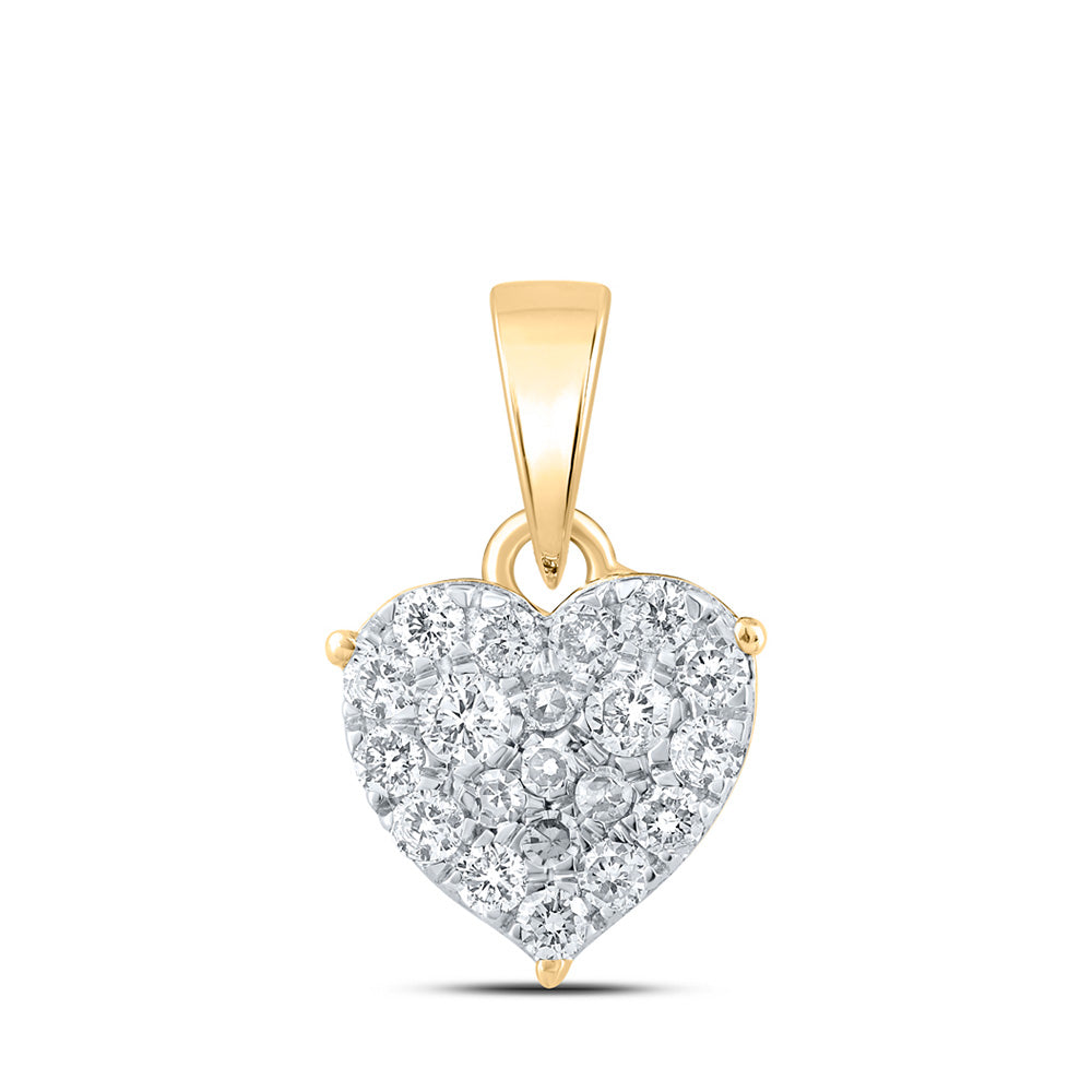 10kt Yellow Gold Womens Round Diamond Heart Pendant 1/4 Cttw