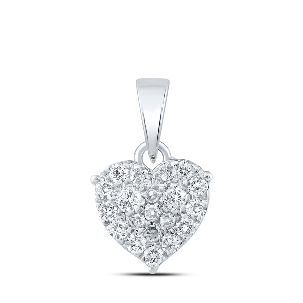 10kt White Gold Womens Round Diamond Heart Pendant 1/4 Cttw