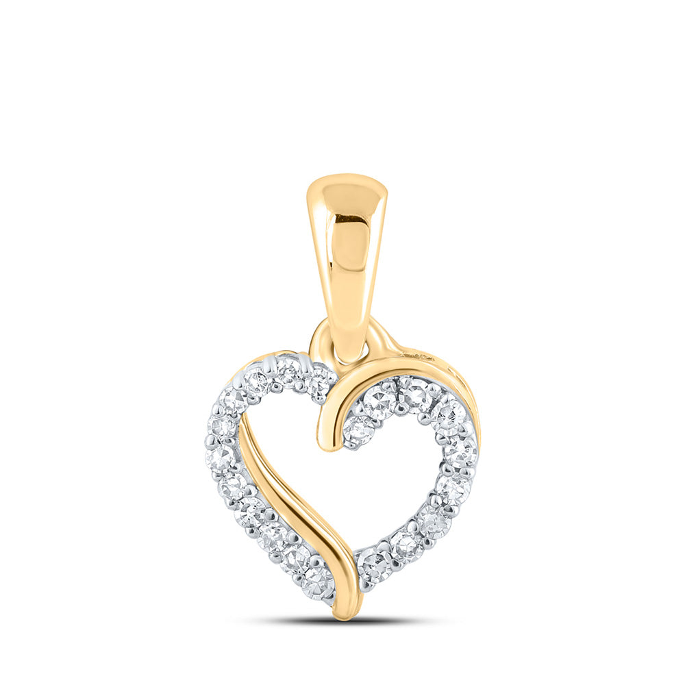 10kt Yellow Gold Womens Round Diamond Heart Pendant 1/12 Cttw