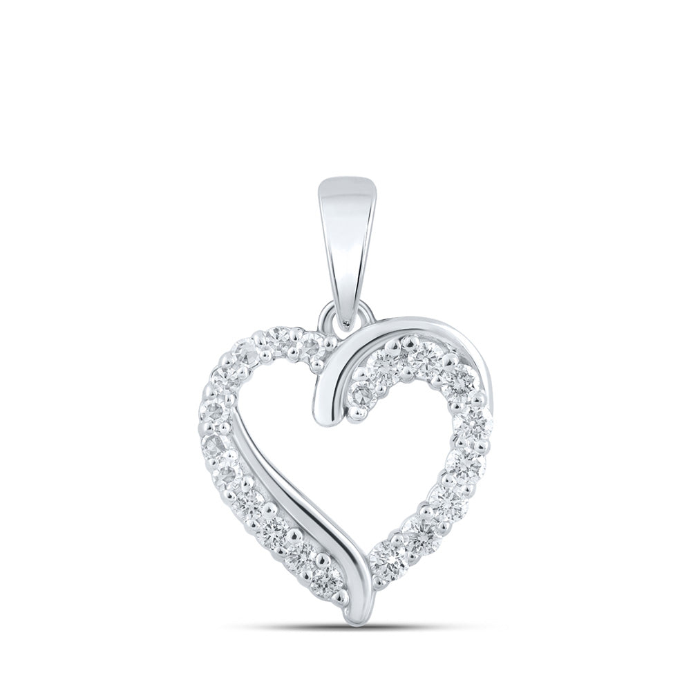 10kt White Gold Womens Round Diamond Heart Pendant 1/4 Cttw