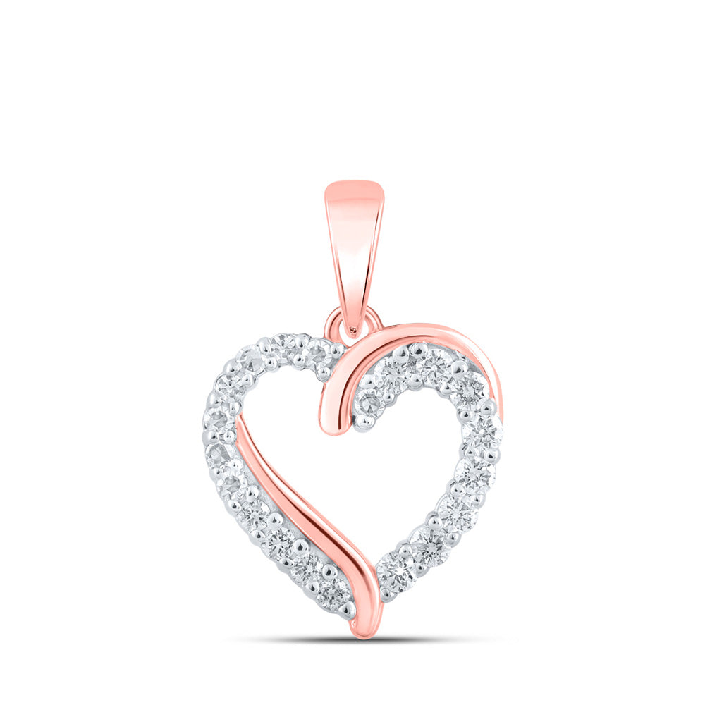 10kt Rose Gold Womens Round Diamond Heart Pendant 1/4 Cttw