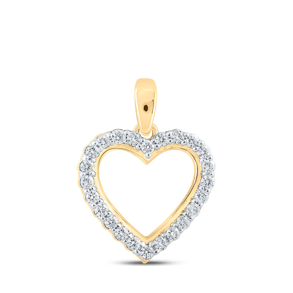 10kt Yellow Gold Womens Round Diamond Heart Pendant 1/4 Cttw