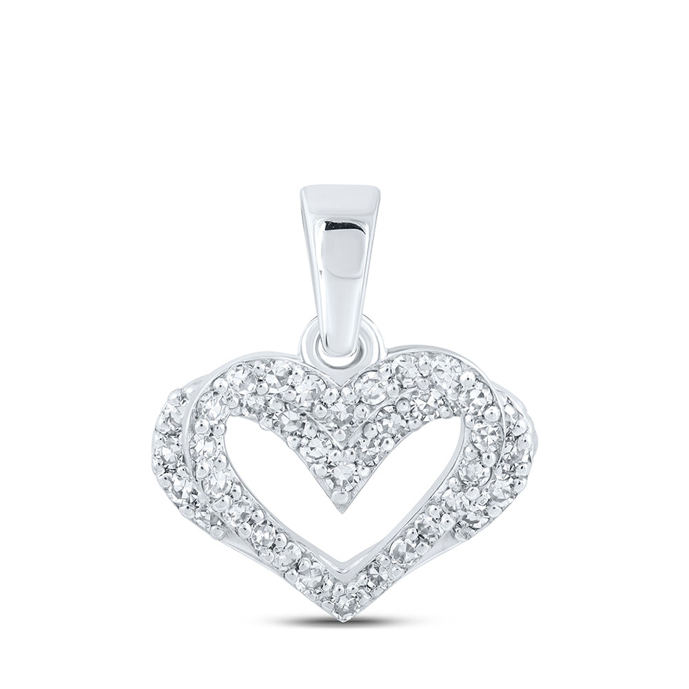 10kt White Gold Womens Round Diamond Heart Pendant 1/4 Cttw