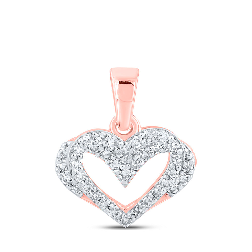 10kt Rose Gold Womens Round Diamond Heart Pendant 1/4 Cttw