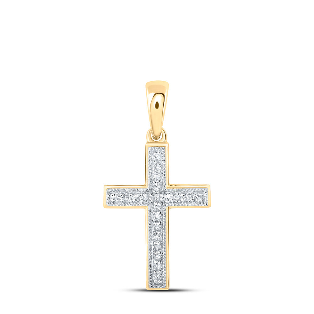 10kt Yellow Gold Womens Round Diamond Cross Pendant 1/10 Cttw