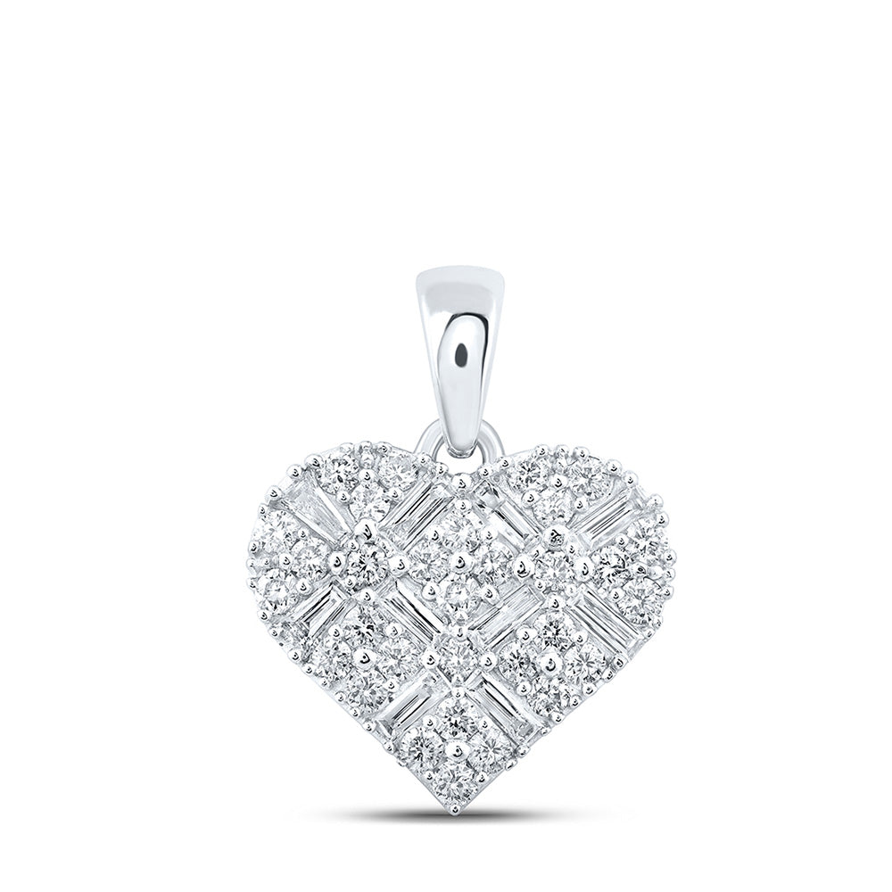 10kt White Gold Womens Baguette Diamond Heart Pendant 5/8 Cttw