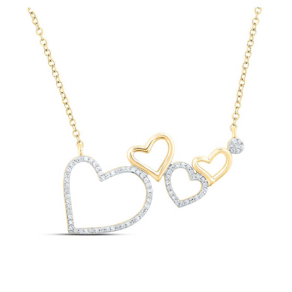 10kt Yellow Gold Womens Round Diamond Heart Necklace 1/6 Cttw