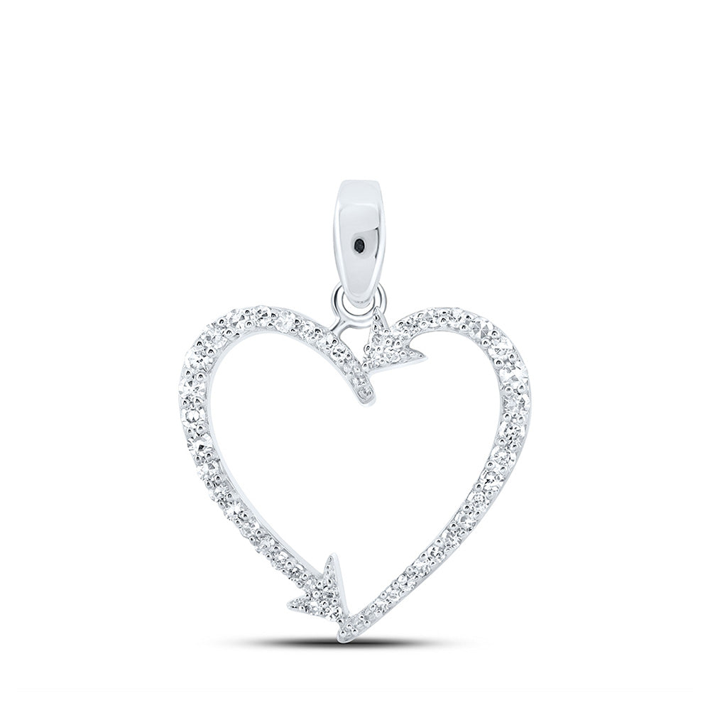 10kt White Gold Womens Round Diamond Arrow Heart Pendant 1/5 Cttw