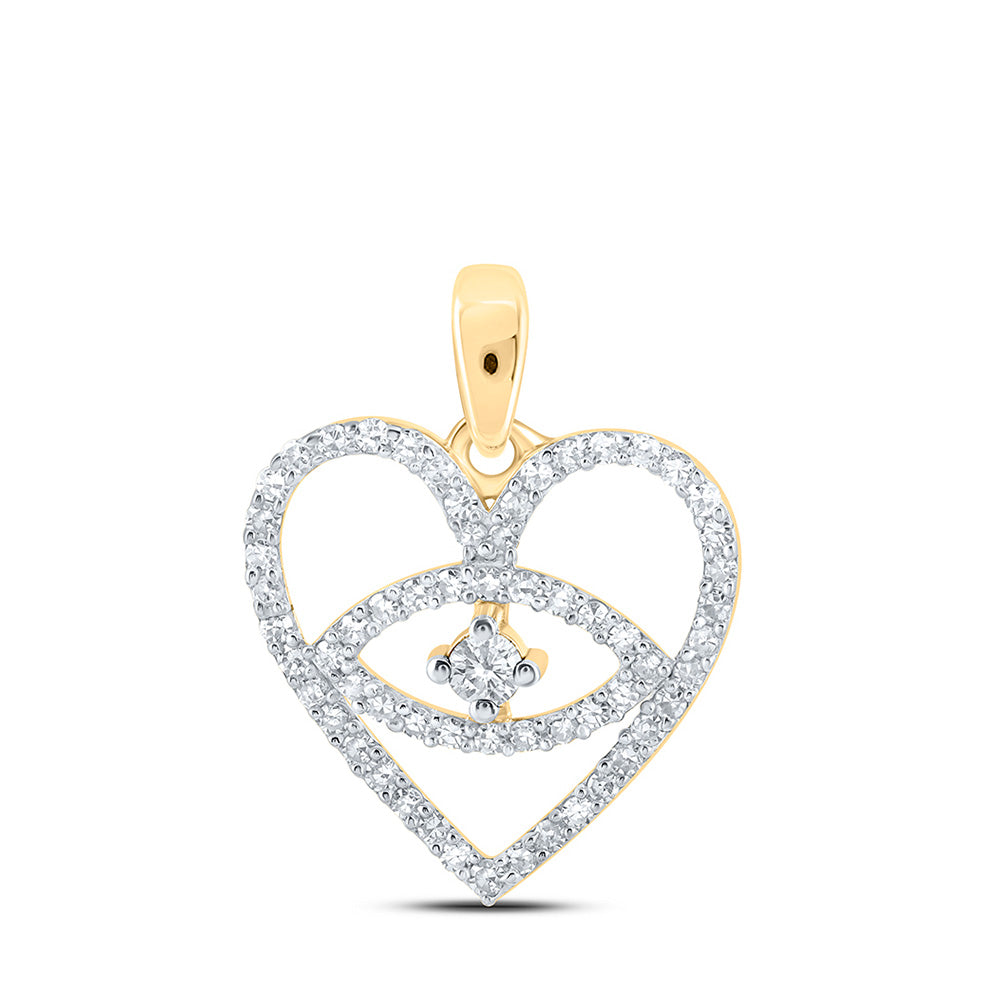 10kt Yellow Gold Womens Round Diamond Eye Heart Pendant 1/3 Cttw