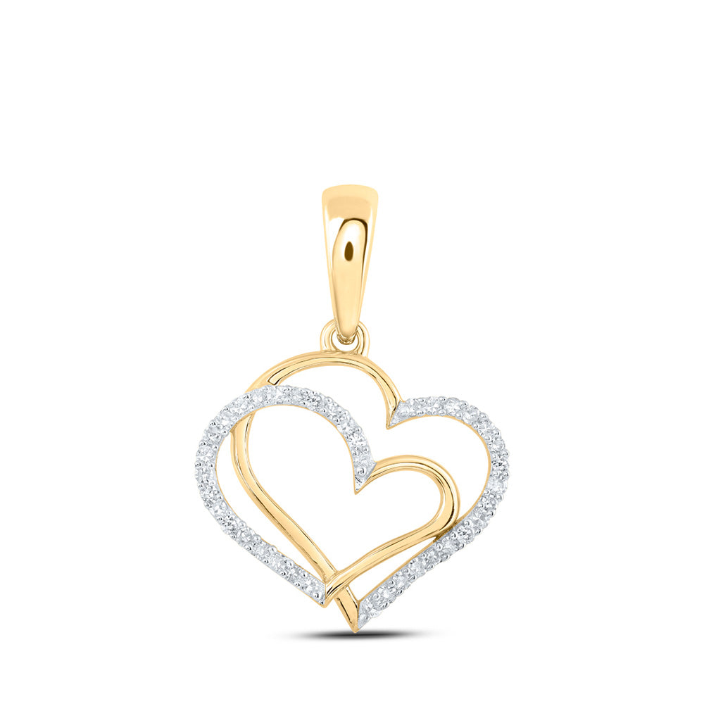 10kt Yellow Gold Womens Round Diamond Heart Pendant 1/8 Cttw