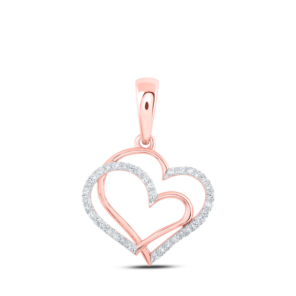 10kt Rose Gold Womens Round Diamond Heart Pendant 1/8 Cttw