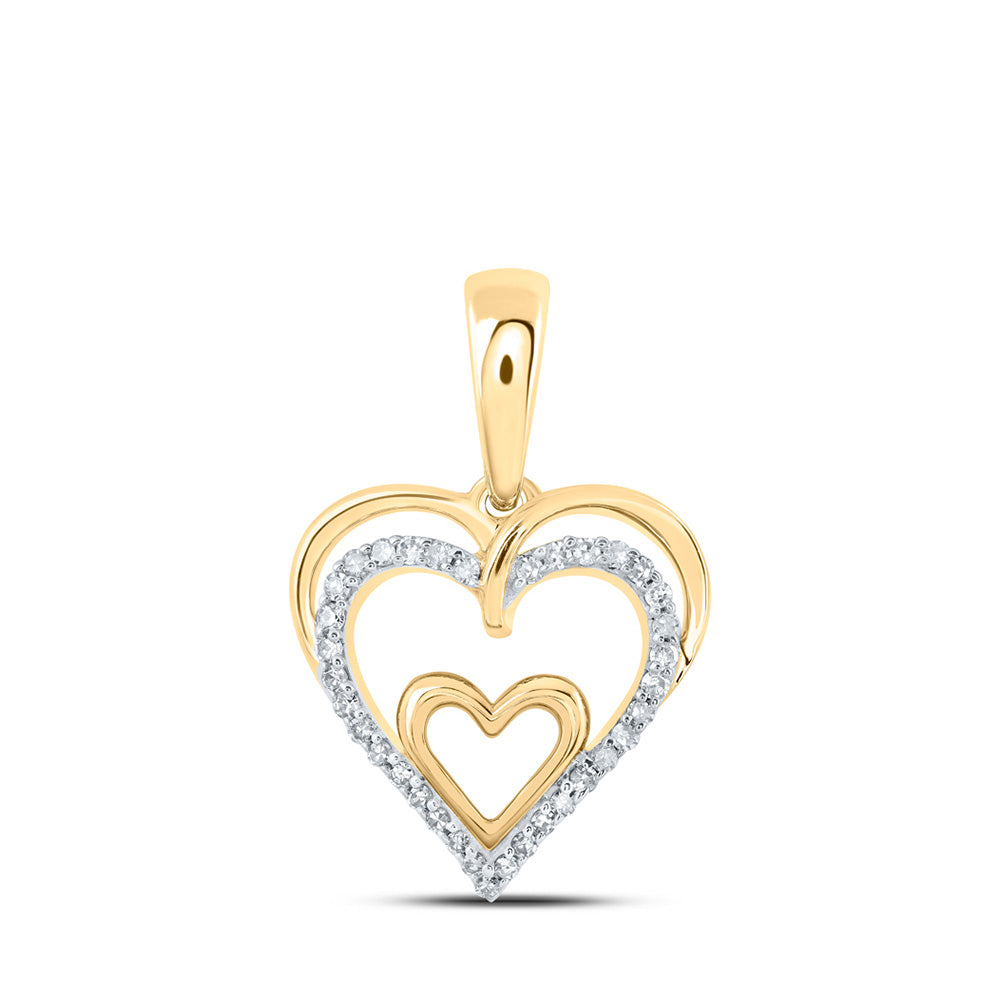 10kt Yellow Gold Womens Round Diamond Heart Pendant 1/10 Cttw