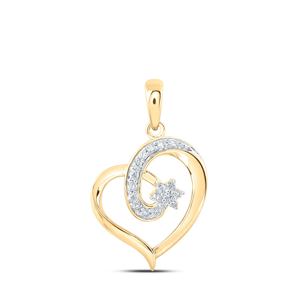 10kt Yellow Gold Womens Round Diamond Heart Pendant 1/6 Cttw