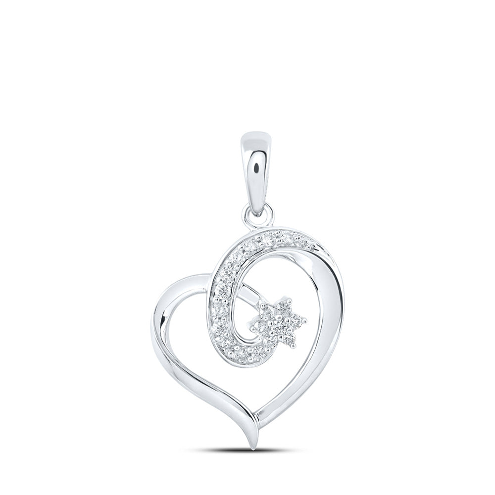 10kt White Gold Womens Round Diamond Heart Pendant 1/6 Cttw