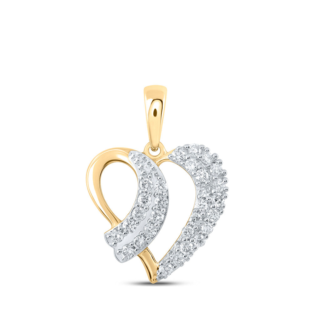 10kt Yellow Gold Womens Round Diamond Heart Pendant 3/8 Cttw