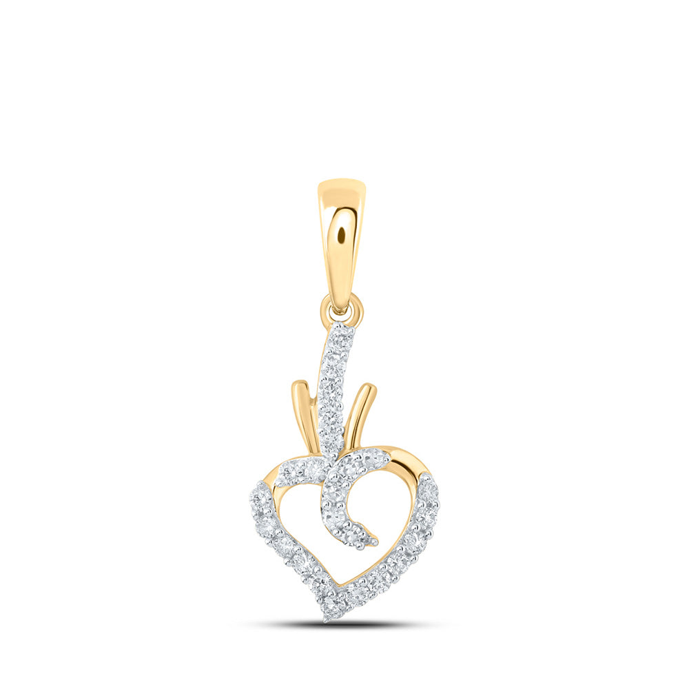 10kt Yellow Gold Womens Round Diamond Heart Pendant 1/4 Cttw