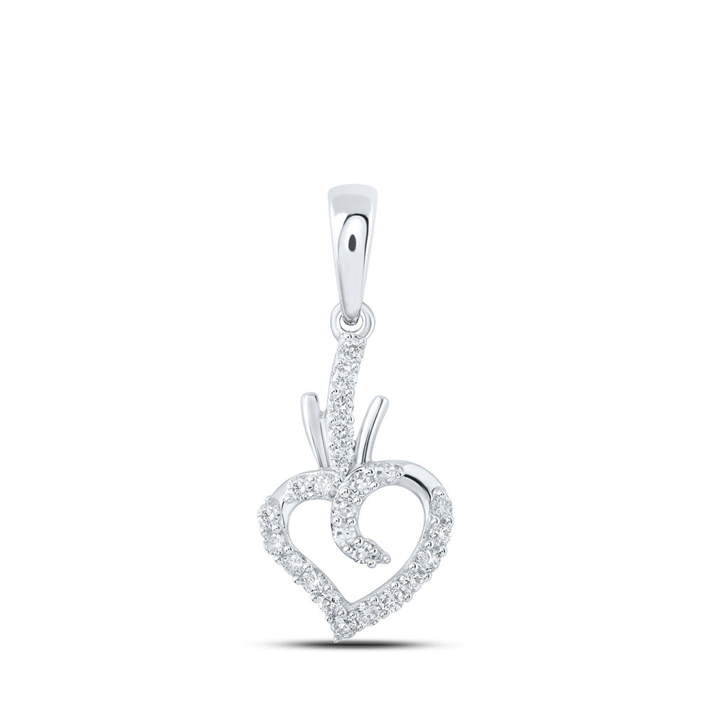 10kt White Gold Womens Round Diamond Heart Pendant 1/4 Cttw