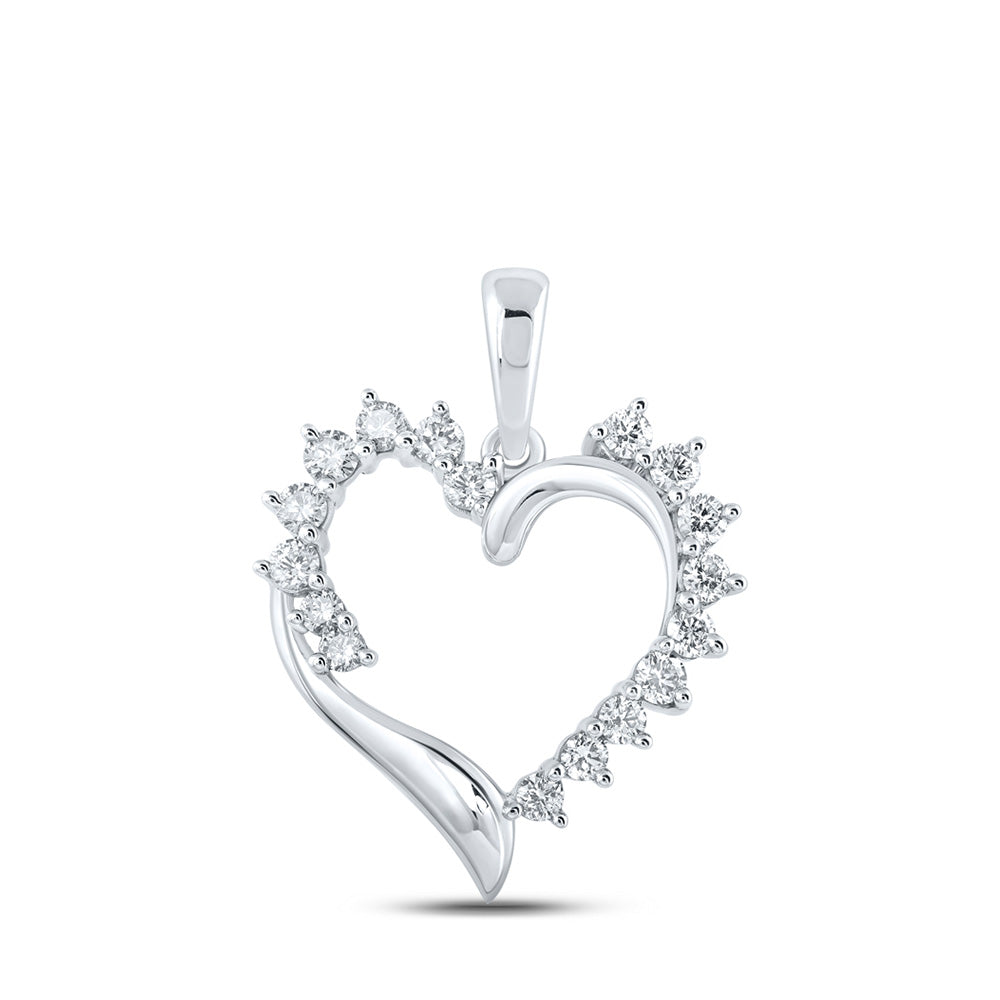 10kt White Gold Womens Round Diamond Heart Pendant 1/2 Cttw