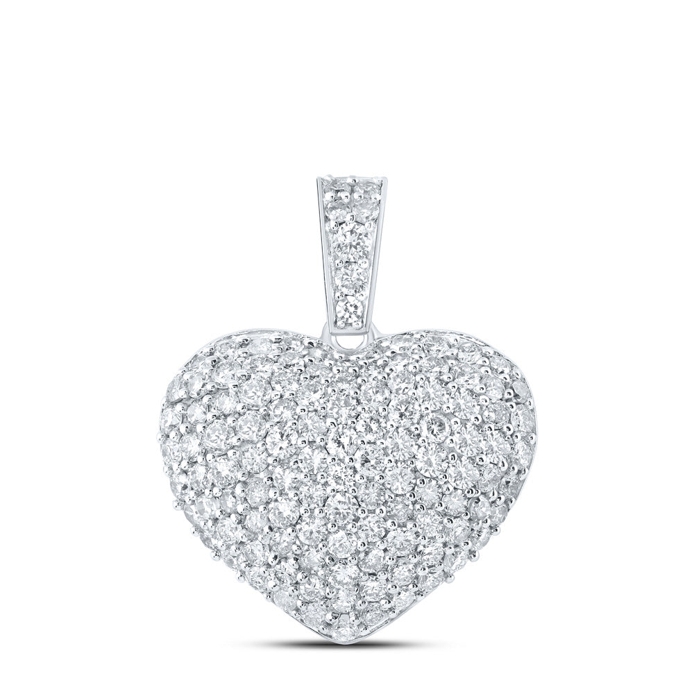 10kt White Gold Womens Round Diamond Heart Pendant 1 Cttw