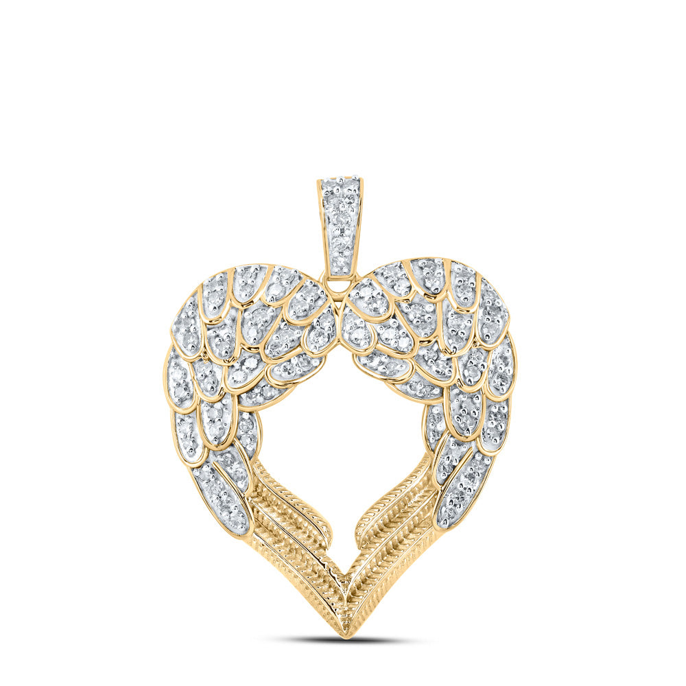 10kt Yellow Gold Womens Round Diamond Wing Heart Pendant 1/2 Cttw