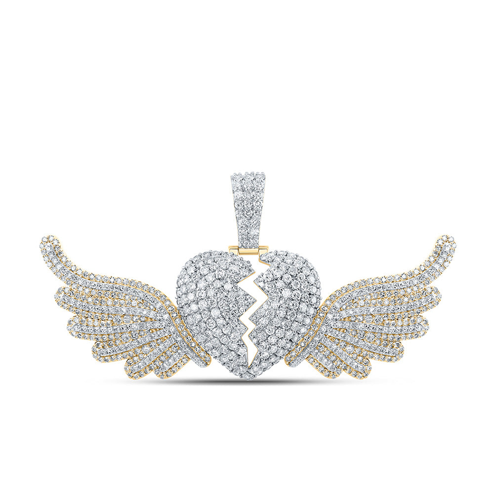 10kt Yellow Gold Mens Round Diamond Wing Broken Charm Pendant 5-3/8 Cttw