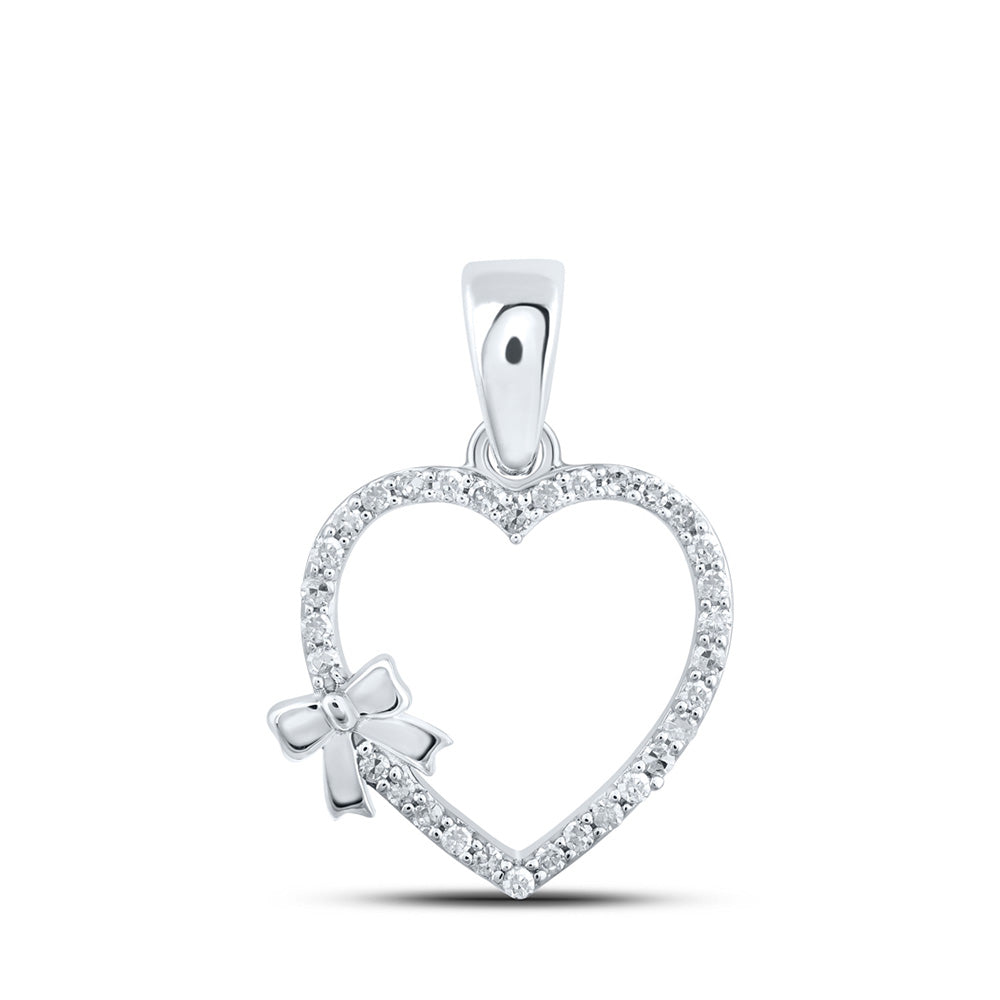 10kt White Gold Womens Round Diamond Heart Pendant 1/8 Cttw