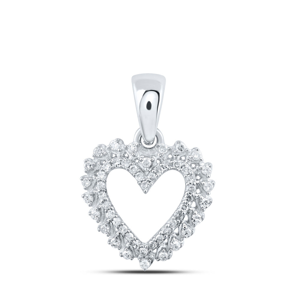 10kt White Gold Womens Round Diamond Heart Pendant 1/8 Cttw