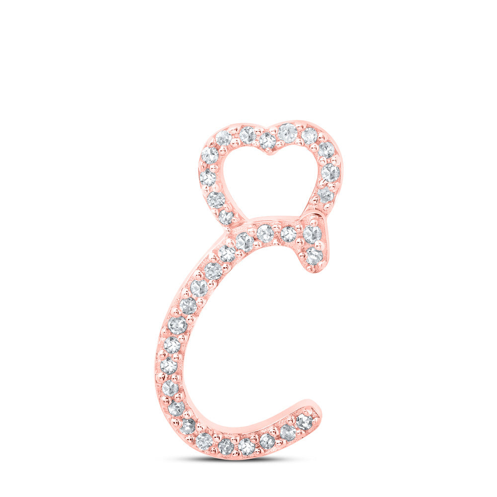 10kt Rose Gold Womens Round Diamond C Heart Letter Pendant 1/10 Cttw