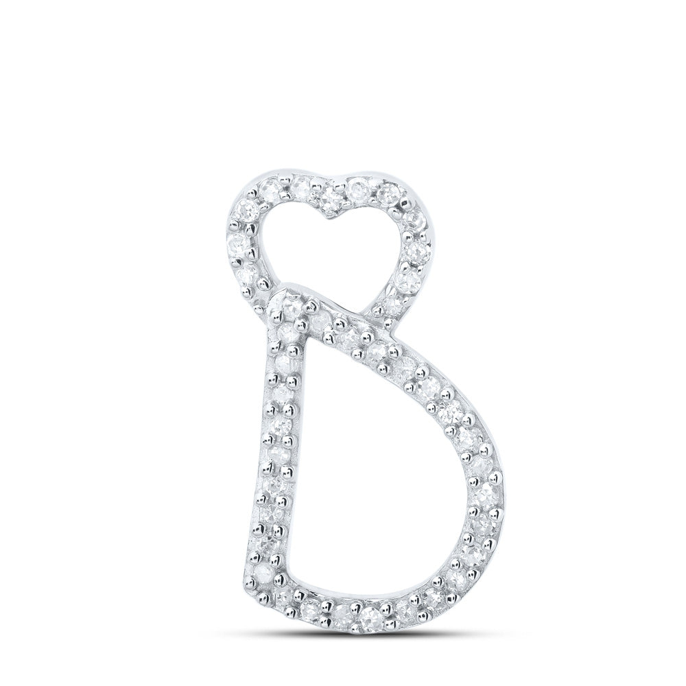 10kt White Gold Womens Round Diamond D Heart Letter Pendant 1/8 Cttw