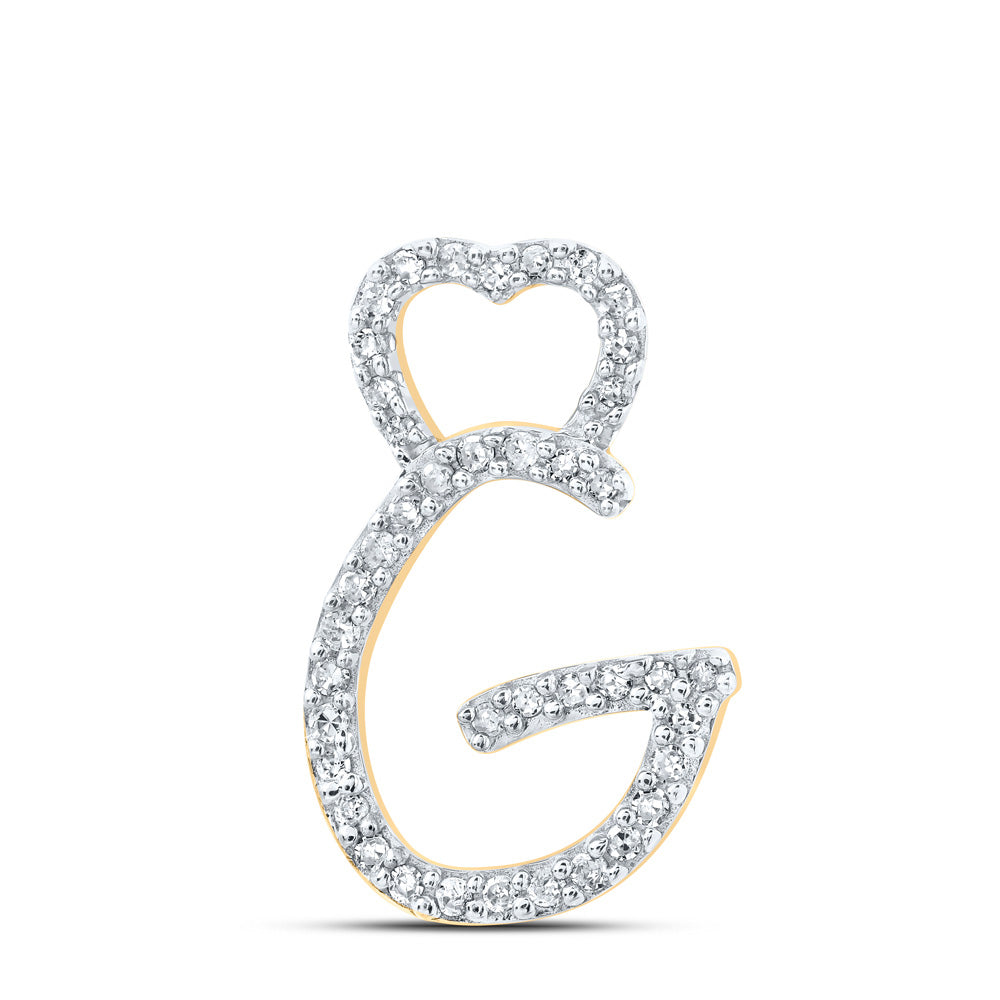 10kt Yellow Gold Womens Round Diamond G Heart Letter Pendant 1/8 Cttw