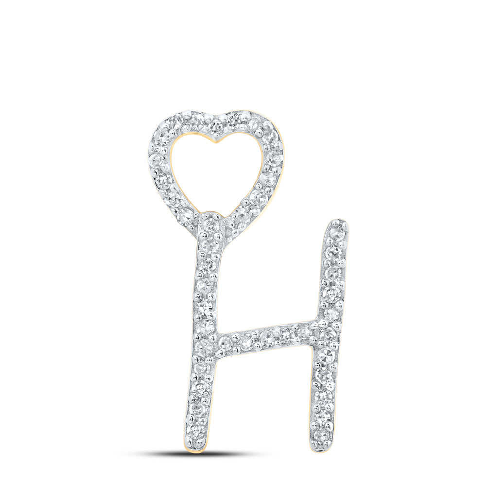 10kt Yellow Gold Womens Round Diamond H Heart Letter Pendant 1/8 Cttw