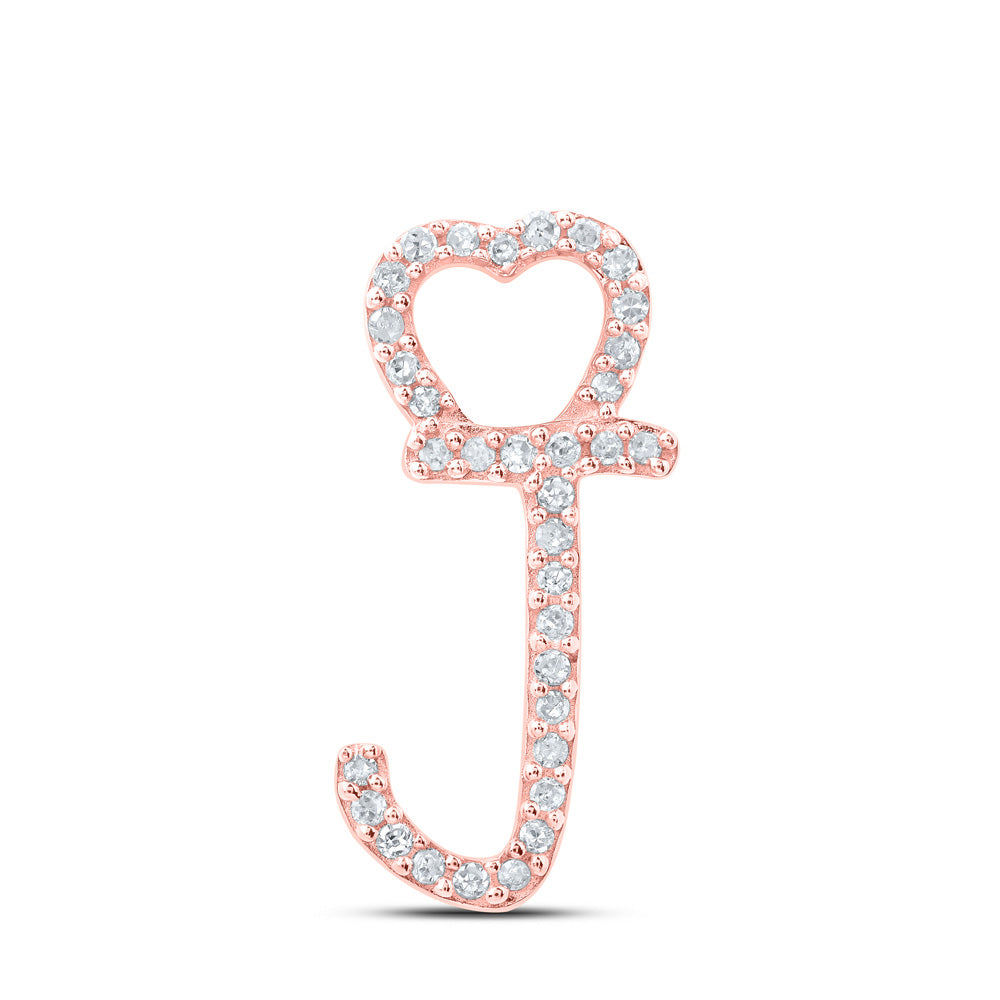 10kt Rose Gold Womens Round Diamond J Heart Letter Pendant 1/10 Cttw