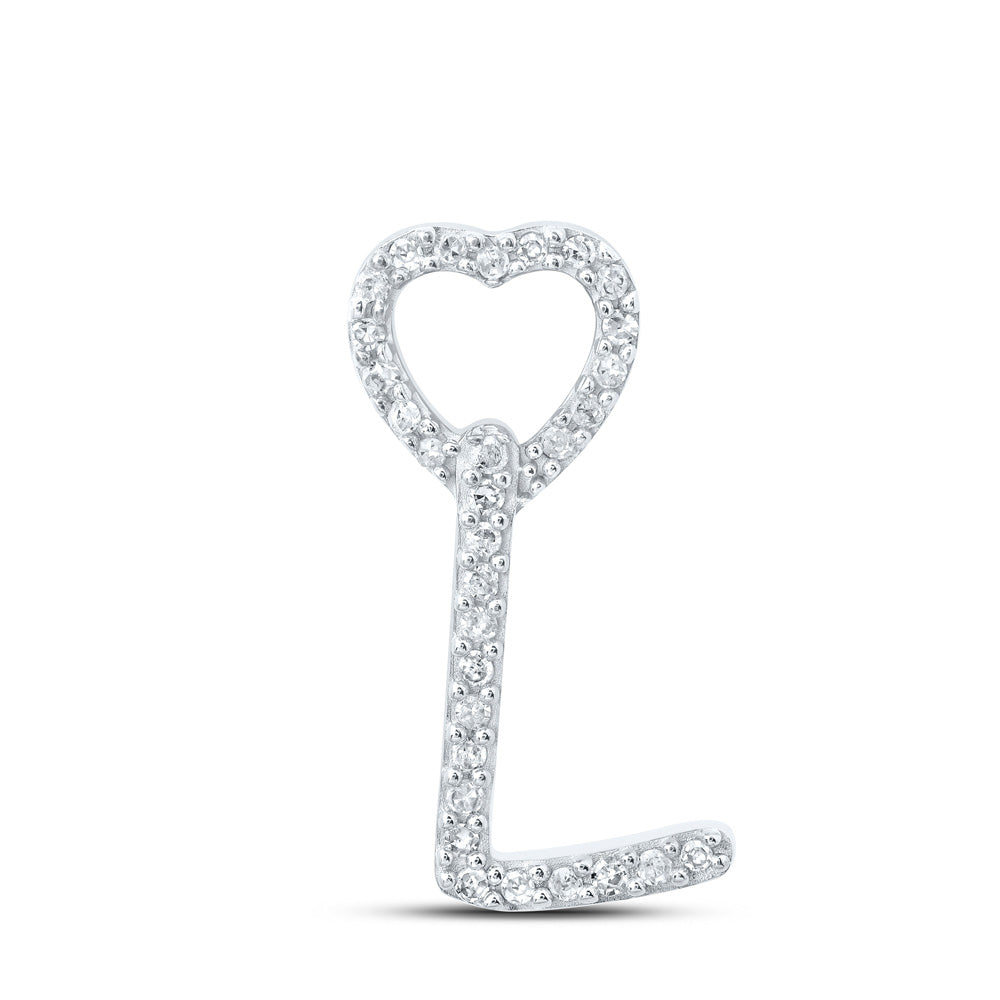 10kt White Gold Womens Round Diamond L Heart Letter Pendant 1/10 Cttw