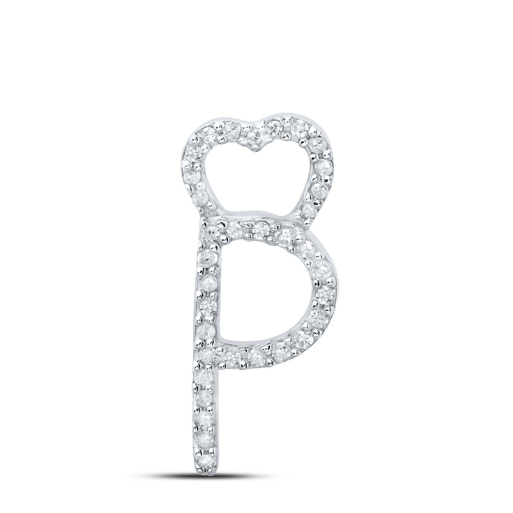 10kt White Gold Womens Round Diamond P Heart Letter Pendant 1/10 Cttw