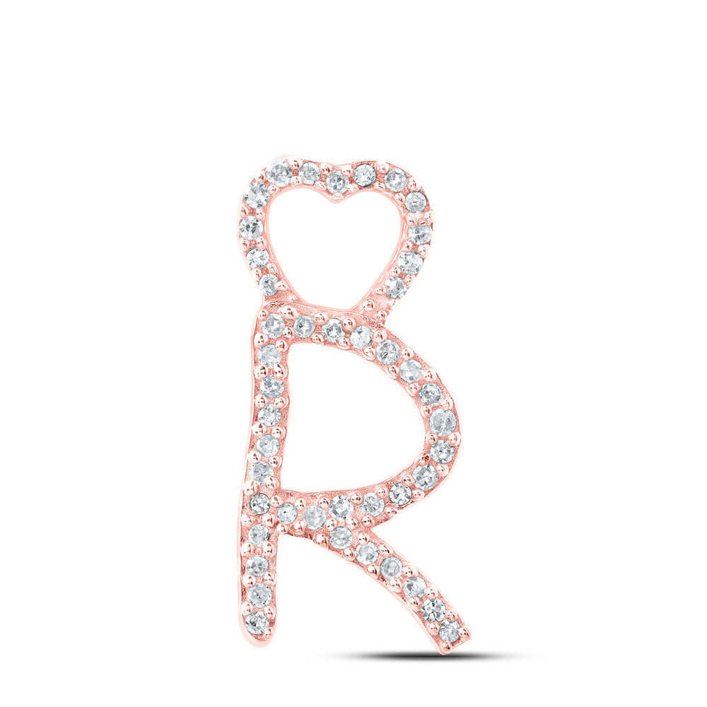 10kt Rose Gold Womens Round Diamond R Heart Letter Pendant 1/8 Cttw