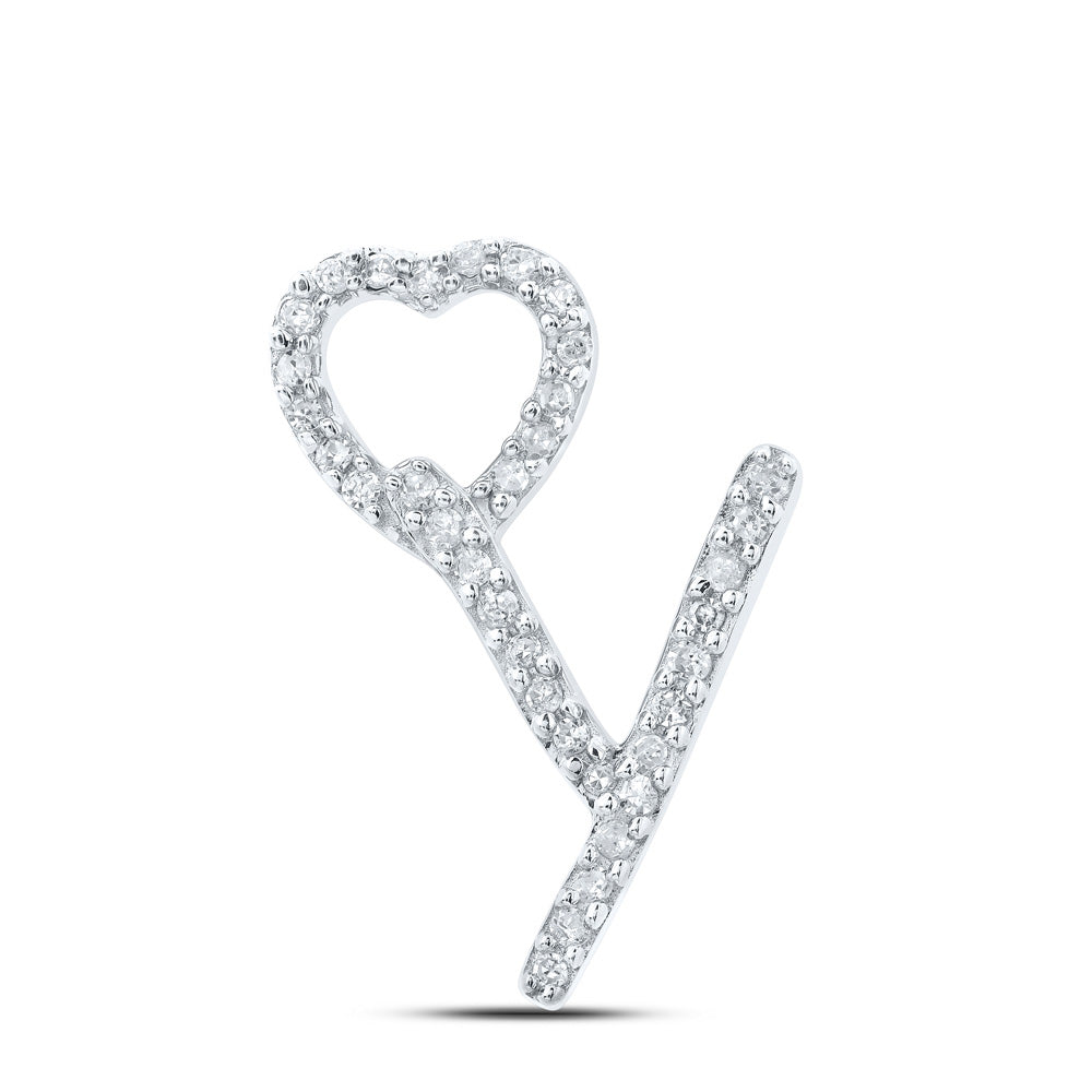 10kt White Gold Womens Round Diamond Y Heart Letter Pendant 1/10 Cttw