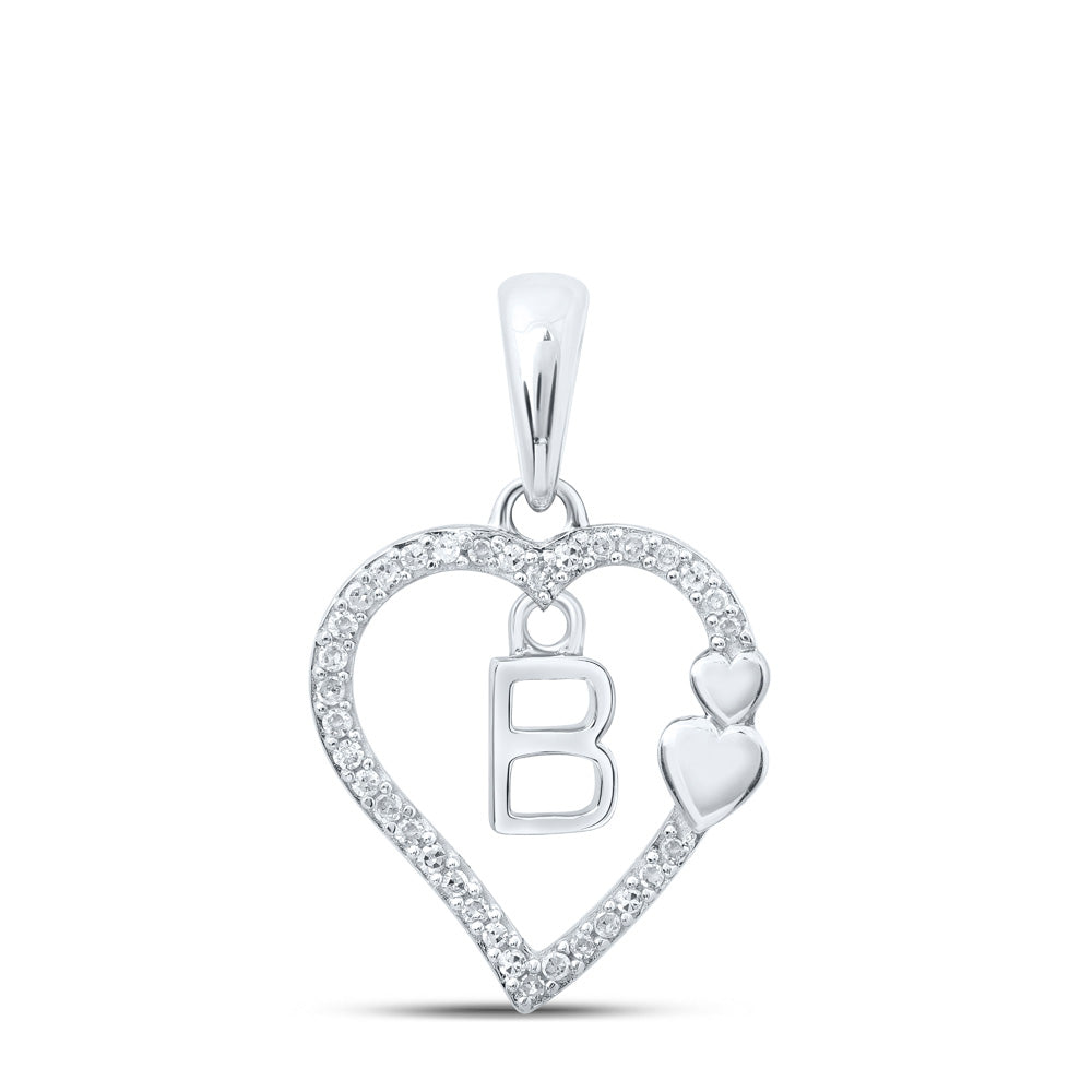 10kt White Gold Womens Round Diamond B Heart Letter Pendant 1/10 Cttw