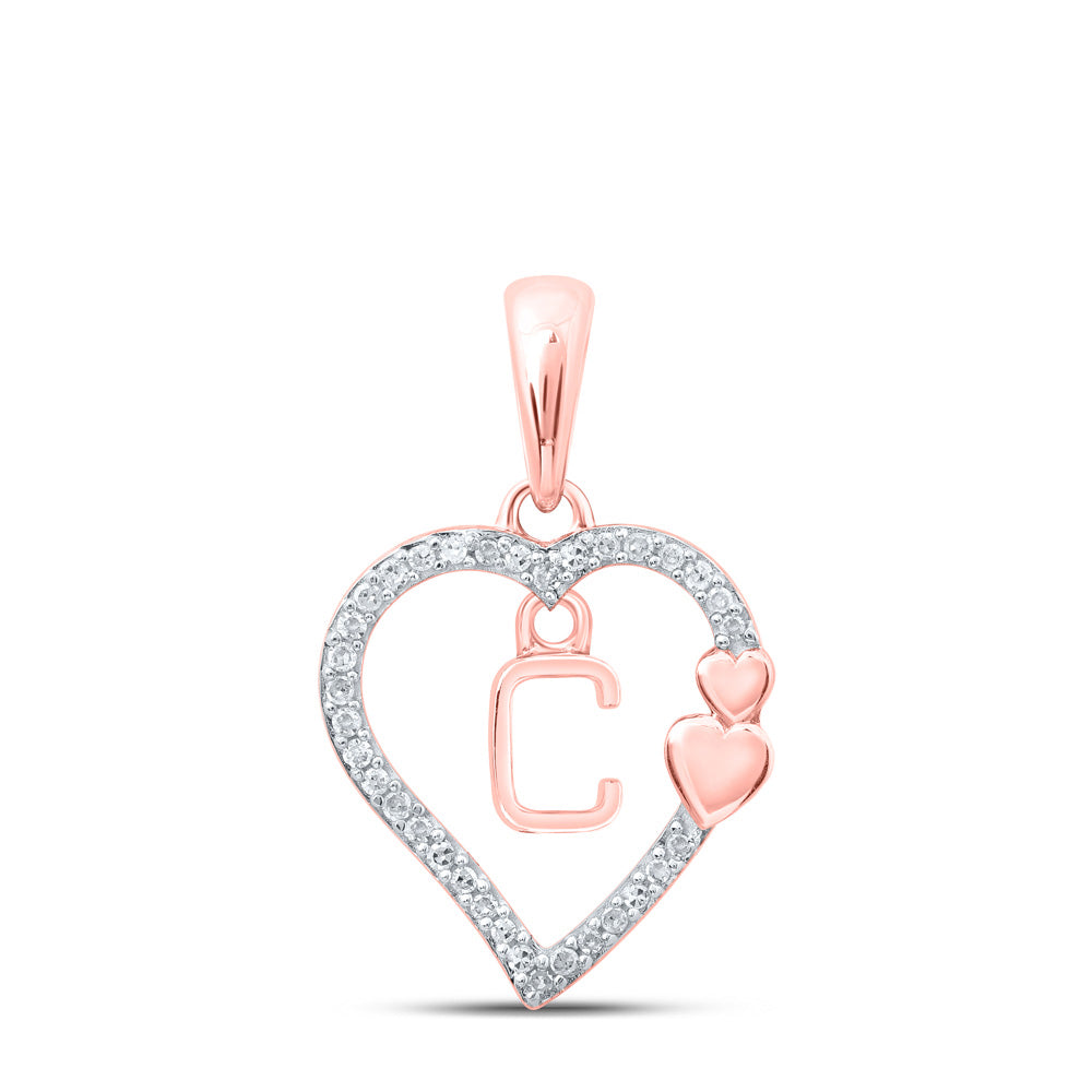 10kt Rose Gold Womens Round Diamond C Heart Letter Pendant 1/10 Cttw