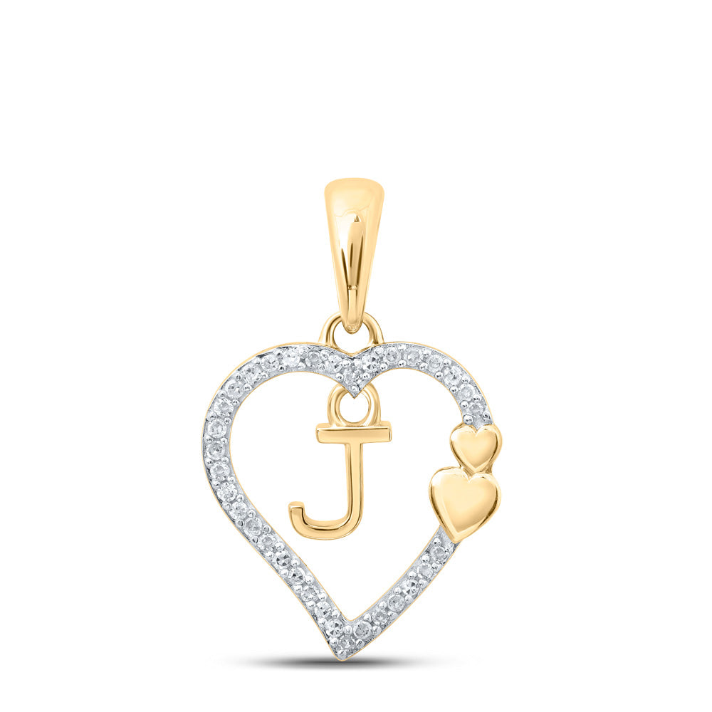 10kt Yellow Gold Womens Round Diamond J Heart Letter Pendant 1/10 Cttw