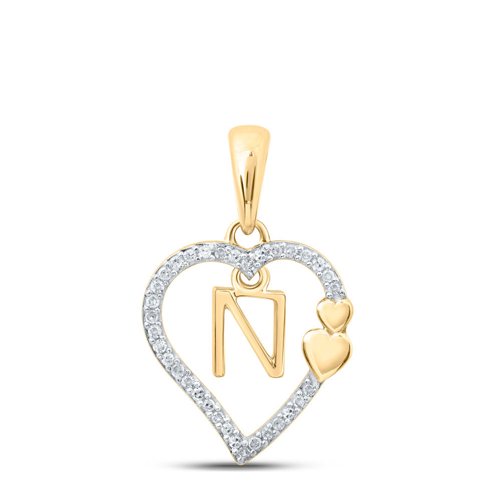 10kt Yellow Gold Womens Round Diamond N Heart Letter Pendant 1/10 Cttw