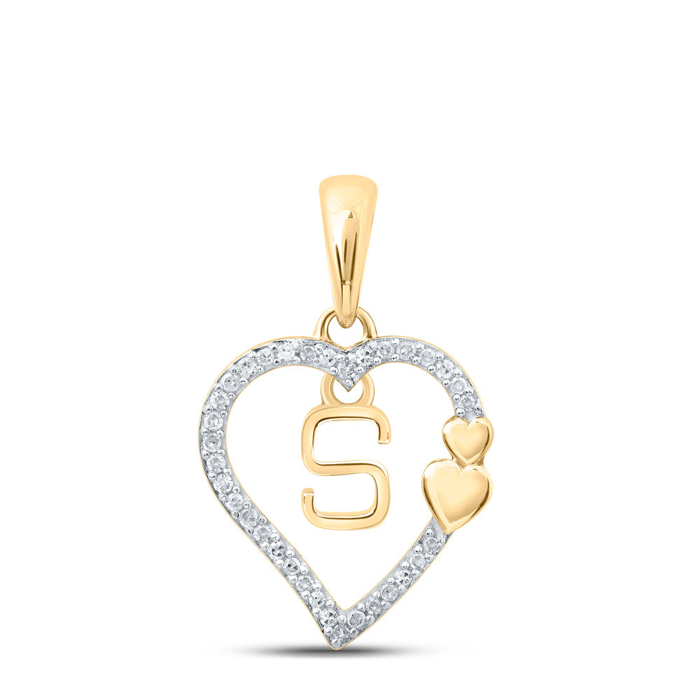 10kt Yellow Gold Womens Round Diamond S Heart Letter Pendant 1/10 Cttw