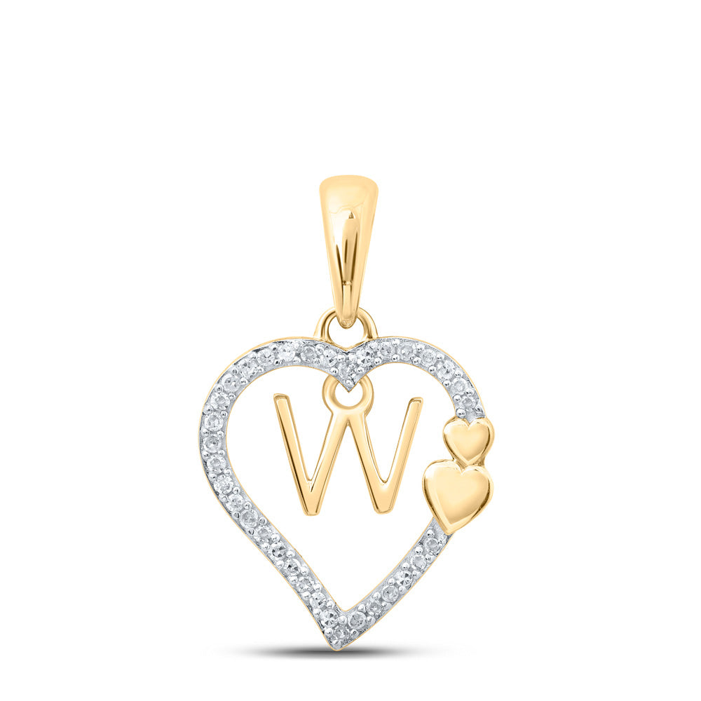 10kt Yellow Gold Womens Round Diamond W Heart Letter Pendant 1/10 Cttw