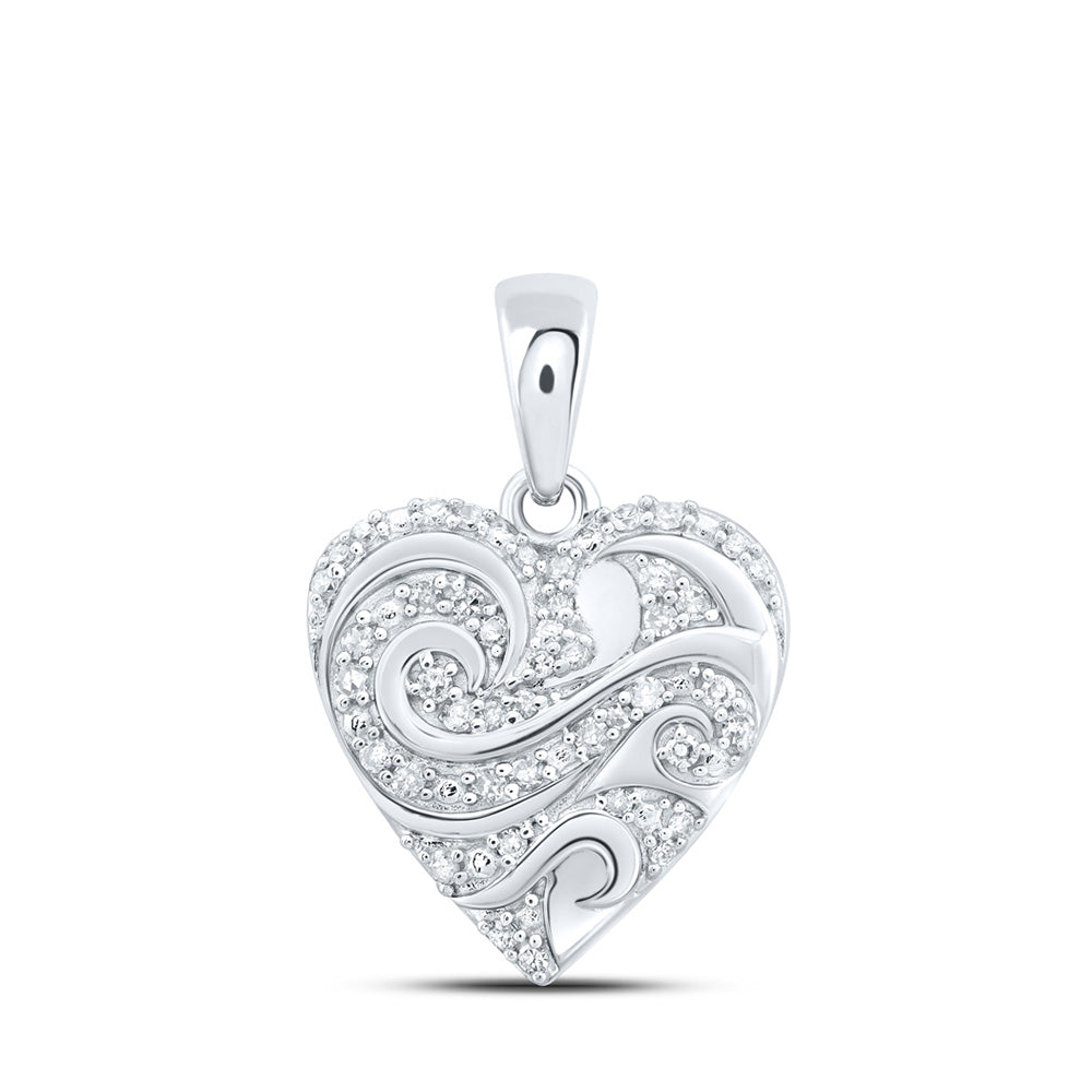 10kt White Gold Womens Round Diamond Heart Pendant 1/6 Cttw